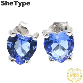 

6x6mm Romantic 1.0g Created Heart Shape Violet Tanzanite 925 Solid Sterling Silver Stud Earrings