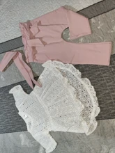 Recién Nacido chico ropa de bebé niña, Top de encaje Camiseta de manga corta pantalones 3 uds pantalones diadema traje bowknot pantalones traje 0-24M