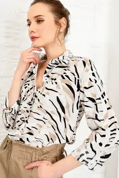 

Trend Alacati Style Women Pattern Draped Woven Shirt DNZ-3157