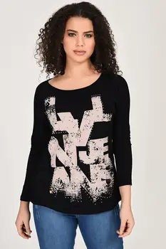 

Sans Textile Women Black Stone And Back Detailed Printed Blouse 65 N15527