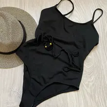 One-Piece Swimsuit Monokini Ribbed Sexy New Women with Waist-Rope Lady V1337 Female
