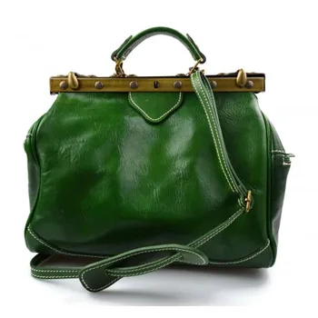 

Ladies leather handbag doctor bag handheld shoulder bag green made in Italy genuine leather bag