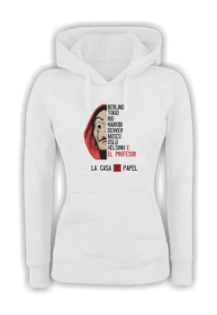 

Felpa Con Cappuccio donna basic Top Qualità Top Vestibilità LA CASA DI CARTA MODELLO 1 MADE IN ITALY