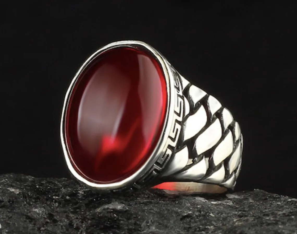 

Solid 925 Sterling Silver Ruby Stone Ring Men's High Quality Biker Business Jewelery Acessory Gift For Him Free Shipping