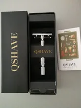 Qshave-maquinilla de afeitar clásica de doble filo para hombre, mango corto, caja de regalo, 1 hoja de afeitar y 5 cuchillas