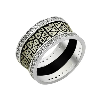 

Silver 925 Sterling Laser With Triangle Pattern Zircon Stone Wedding Ring