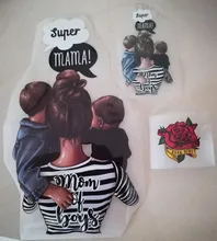 Russian Mom&Father Patches For Clothing DIY T-shirt Patches Iron On Heat Transfers Daughter&Son