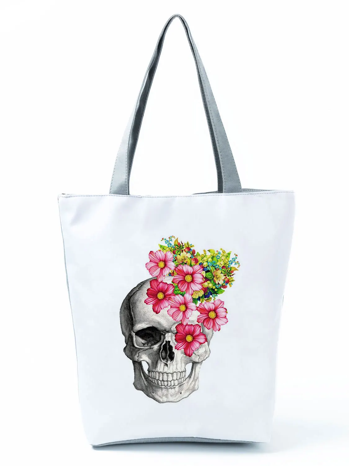 Skull Rose Print Handbag Cool Fashion Shoulder Bag Ladies New Halloween Tote Female Eco Friendly Shopping Bag Portable Women Bag 