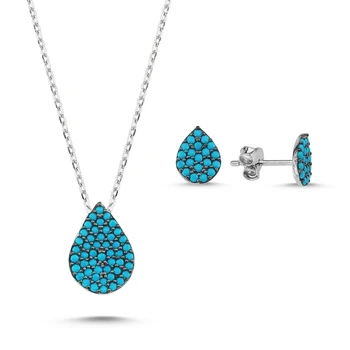 

Kutaydan Nano Turquoise Gemstone Drop 925 Sterling Silver Set Made in Turkey
