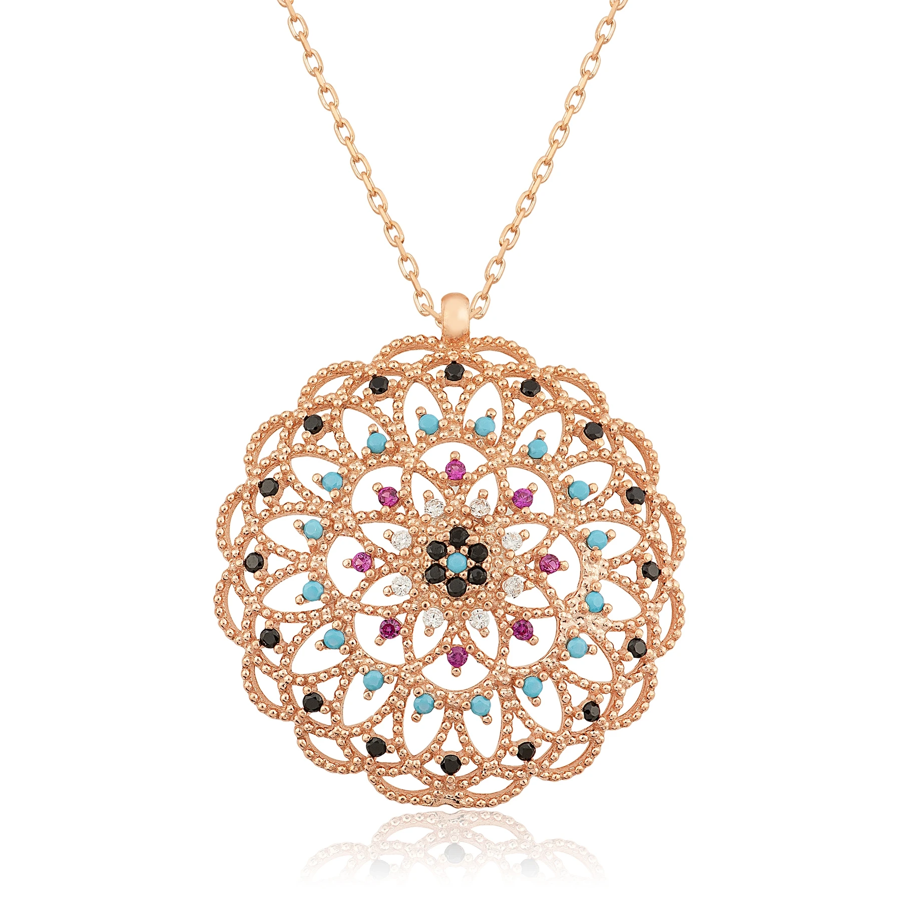 KUTAYDAN Zircon Cubic Zirconia Flower of Life 925 Sterling Silver Necklace