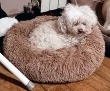 Donut-cama para perro, cojín cálido y largo para mascota de peluche, para casa de perro grande, cama calmante para gato, estera de sofá lavable para mascotas, saco de dormir de gato