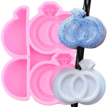 

Diamond Rings Straw Topper Silicone Mold Fondant Cake Decorating Tools Wedding Cupcake Topper Candy Chocolate Gumpaste Moulds