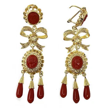 

Sterling silver earrings 925m long 89mm golden tie beads [AB5047]