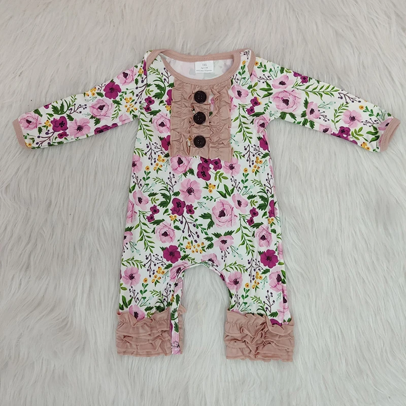 floral romper Супер милая горячая Распродажа розовая туника с рюшами+ штаны с цветочным рисунком для маленьких девочек осень Бутик Одежда 3 заказа - Цвет: floral romper
