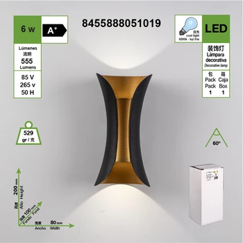 

6W modern style black + Golden semicircular LED waterproof wall hanging, can be installed indoors and outdoors