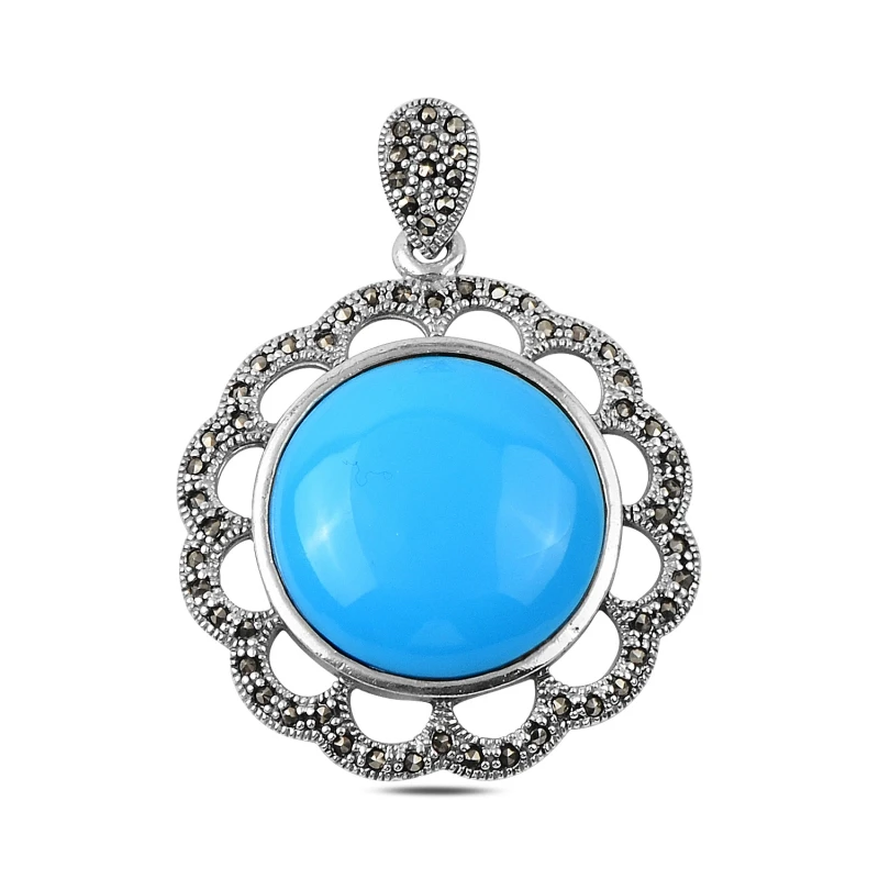 

Silver 925 Sterling Marcasite & Turquoise Gemstone Pendant