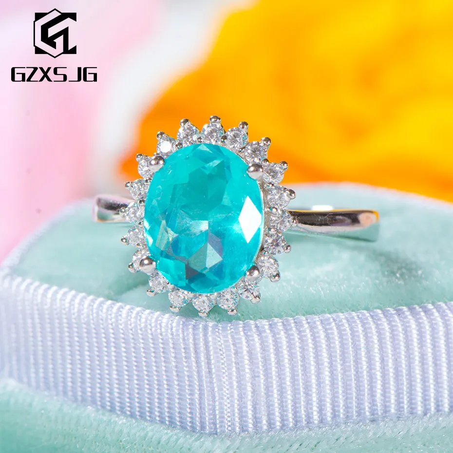 GZXSJG Paraiba Tourmaline Gemstones Ring for Women Solid 925 Sterling Silver Tourmaline Diamonds Handmade Ring for Anniversary GZXSJG Paraiba Tourmaline Gemstones Ring for Women Solid 925 Sterling Silver Tourmaline Diamonds Handmade Ring for Anniversary