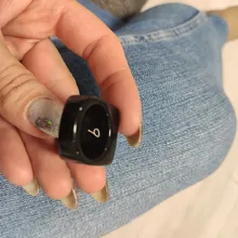 Anillos Vintage de resina negra con diseño geométrico para mujer, joyería de moda, anillo Simple para niña, venta al por mayor