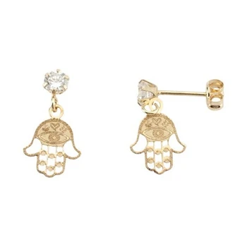 

18k gold earrings long cubic zirconia lucky hand close pressure [5577]