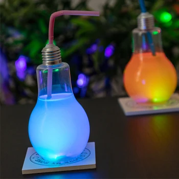

Light Bulb Drinking Glass with LED Light and Straw