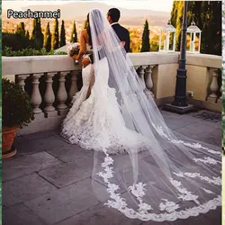 Женская элегантная свадебная вуаль невесты Цветочная вышивка край обрезки волос голова длинная головная вуаль с расческой 3 метра