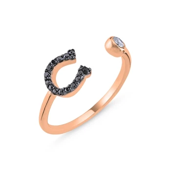 

KUTAYDAN Black Zircon Stone Adjustable Horseshoe Rings 925 Sterling Silver