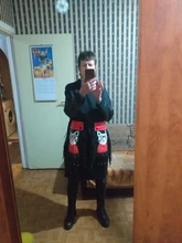 Black Dress Robe Fringes Long-Sleeve 3084 Midi Plus-Size Woman Winter Cute PU Cartoon