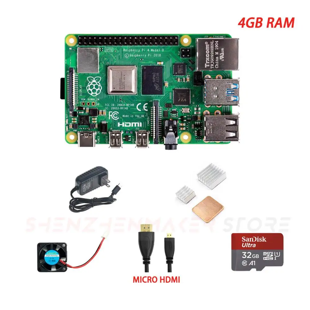 4GB RAM ShenzhenMaker Store Raspberry Pi 4 Модель B Базовый комплект 1 Гб 2 ГБ 4 ГБ - Цвет: 4GB RAM
