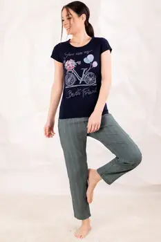 

Armonika Women Navy Blue Top Bicycle Six Striped Sleepwear Kit ARM-20Y099106