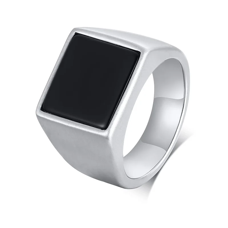 Stainless Steel Ring Signet Ring Finger Ring Ring for Men Stainless Steel Square Signet Ring Black Enamel Men's Pinky Rings Gents Jewelry