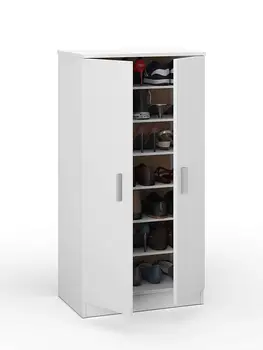 

Bridge-Wardrobe Cabinet Shoe wooden Shoe Rack with Seven Shelves and Two Doors 108x55x36 cm white color