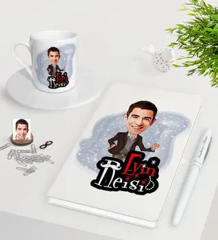 

Personalized House Chieftain Caricature Of White Notebook Pen Turkish Coffee Cup Seti-2