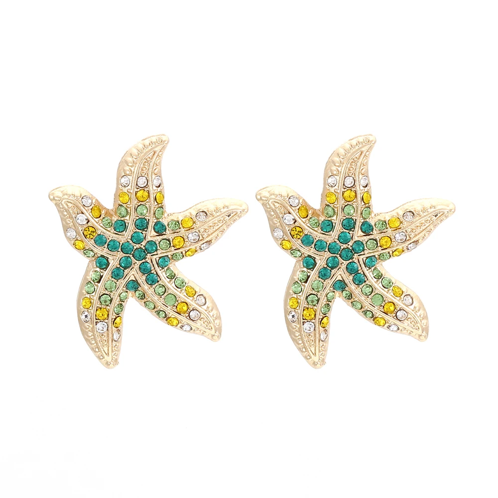 

New Colorful Rhinestone Starfish Earrings Fashion Metal Beach Animal Drop Earrings For Women Jewelry