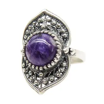

Ring Silver 925 sample charoite natural ring with charoite gems grain filigree scan Russia good things 70