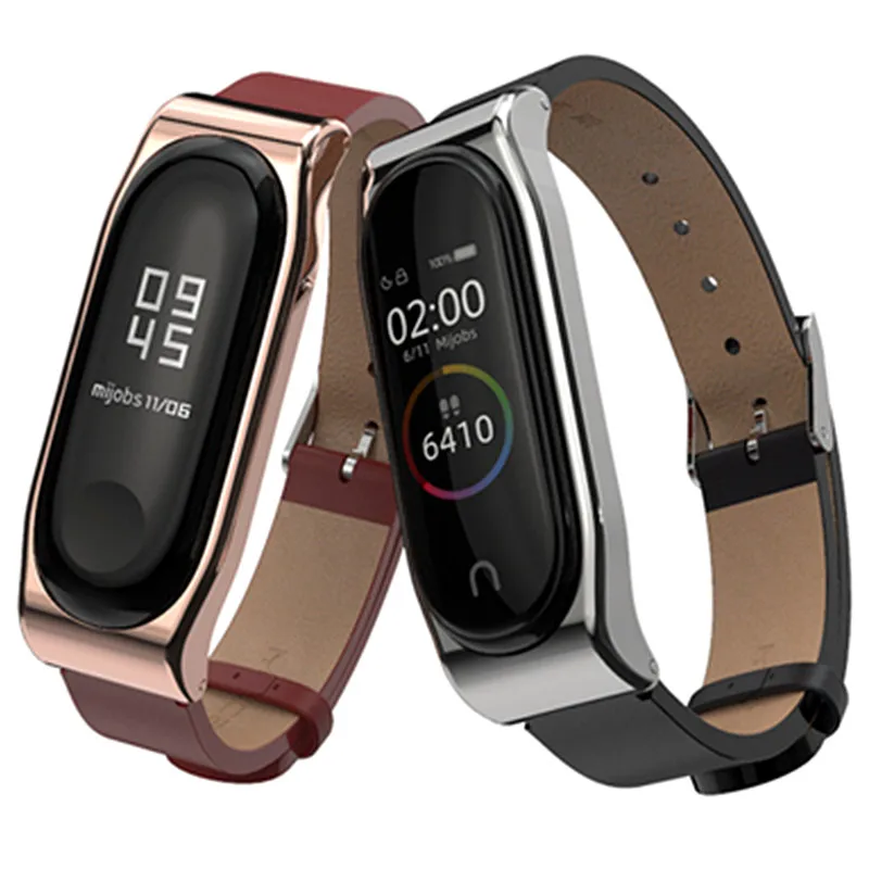 Ремешок для Xiaomi Mi Band 4 браслет из искусственной кожи с металлической рамкой 3