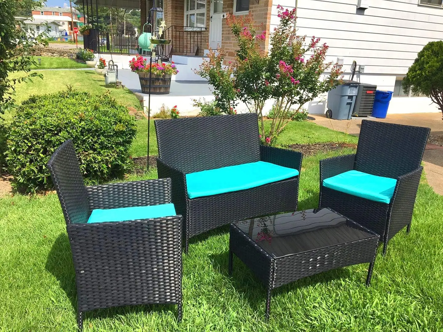 Amolife 4 Pieces Patio Furniture Sets Rattan Wicker with 2 Cushioned