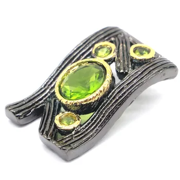 

32x19mm Sublime Antique Vintage Created Green Peridot Gift For Woman's Party Silver Pendant