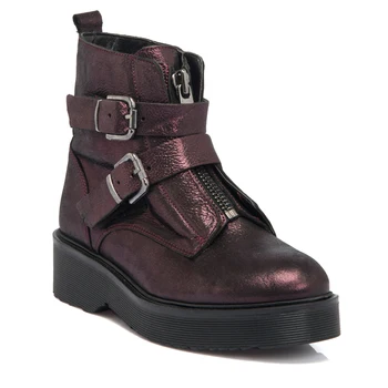

Women Dark Red Leather Winter Ankle Boots
