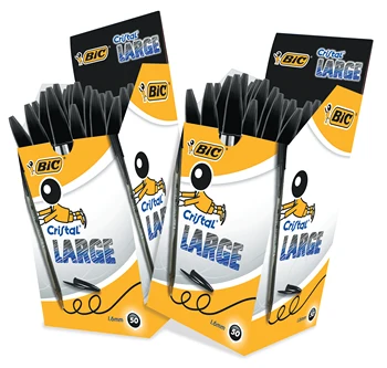 

BIC Cristal Pens large Wide tip (1,6mm) -Black, 50's box (2 boxes, 100 units)