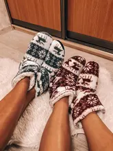 House Slippers Floor-Shoes Flip-Flops Christmas Winter Fur Plush Warm Cotton Indoor Fourrure