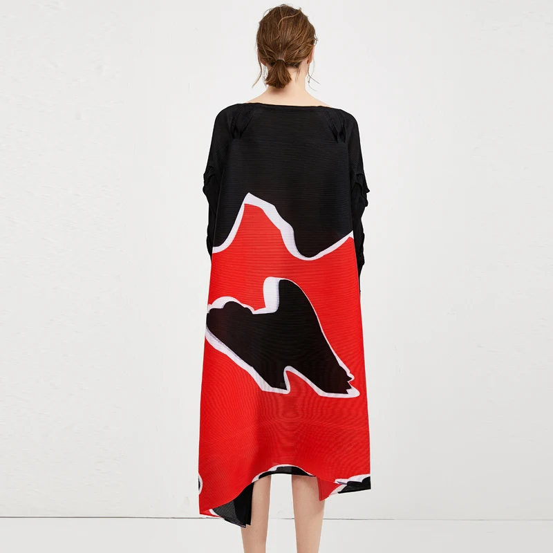 Новинка Miyake, весеннее женское платье с принтом, плиссированное, свободное, большой размер, сарафаны, платье для милой девушки, раздельное, платье большого размера, 5183