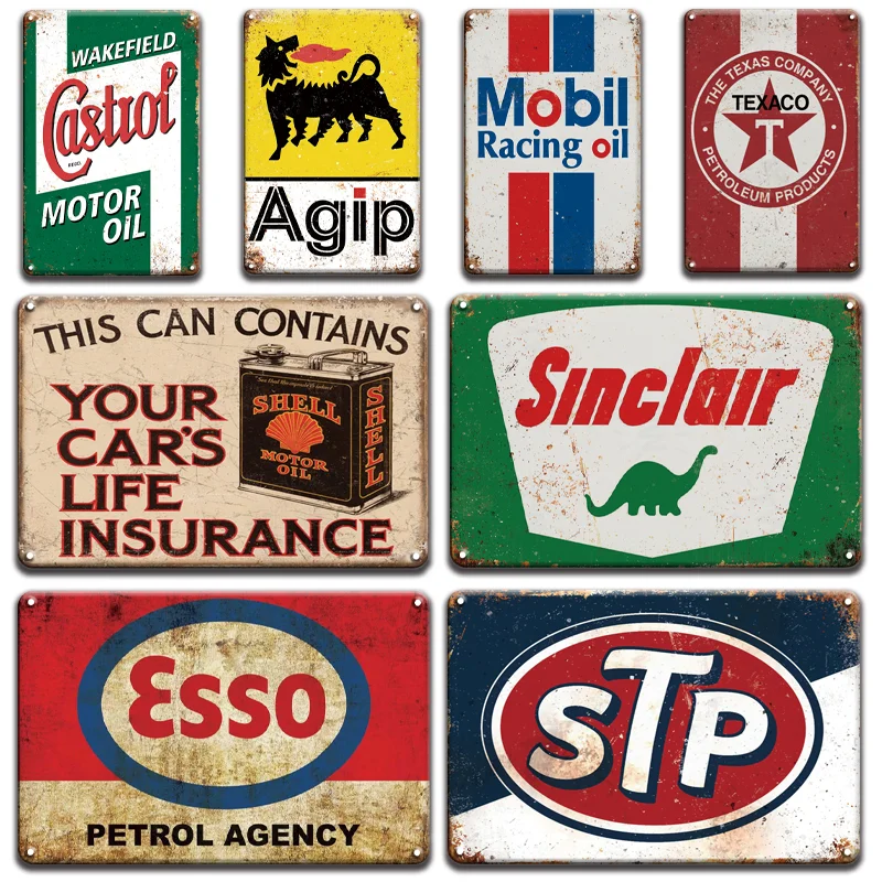 

Esso Texaco Castrol Metal Tin Sign Vintage Garage Home Decor Retro Agip Shell Metal Wall Art Poster Signs Plaques Wall Stickers