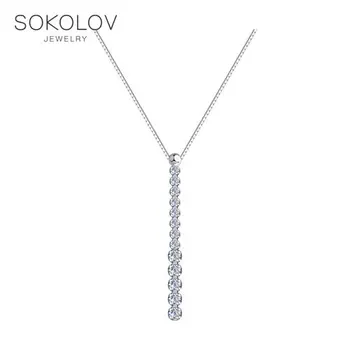 

SOKOLOV necklace with cubic silver, fashion jewelry, 925, women's male