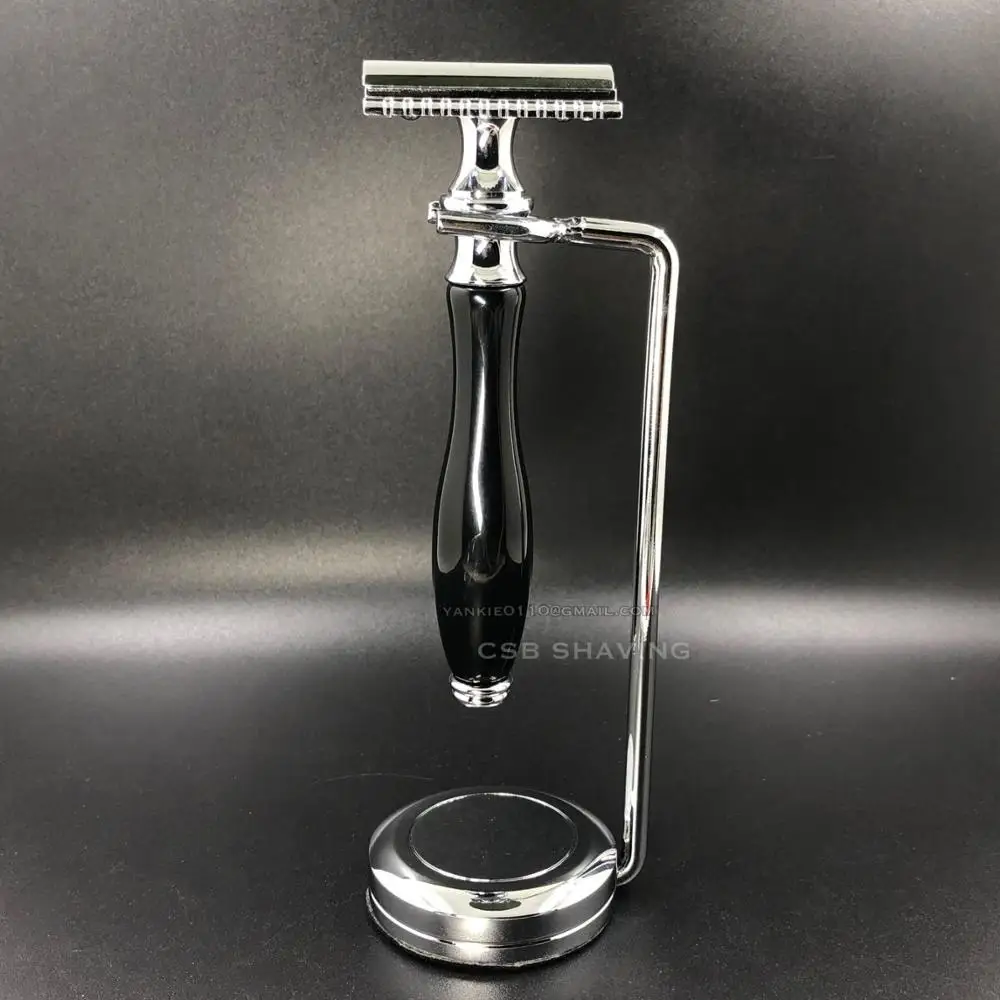 

DE Safety Shaving Razor Set Metal Razor Stand/Holder Black Resin Handle with 10PCS Blades