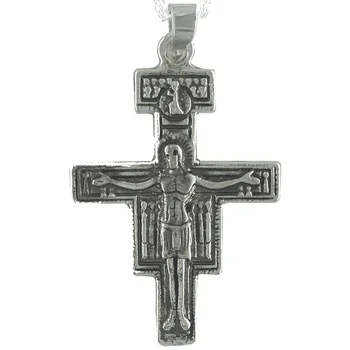 

Necklace Pendant home Cross Reredos with Christ embossed in Silver Aged. Includes Chain de 45 cm and Case for Gift