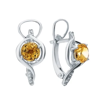 

Silver earrings with cubic zirconia and citrine sunlight sample 925