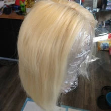 Peluca Bob 13x1 1B 613 cabello humano liso brasileño con encaje frontal, rubio miel degradado, Remy corto prearrancado para mujeres negras