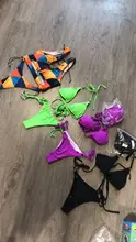Hirigin-Bikini femenino fluorescente con cuello para atar nudo, traje de baño fluorescente con realce, cuello halter, cintura media, perfecto para playa