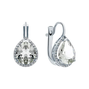 

Silver earrings with cubic zirconia and amethyst green sunlight sample 925