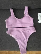 Bikini acanalado de cintura alta para mujer, bañador Sexy en 5 colores, conjunto de Bikini de dos piezas, traje de baño, ropa de baño V1946G 2021